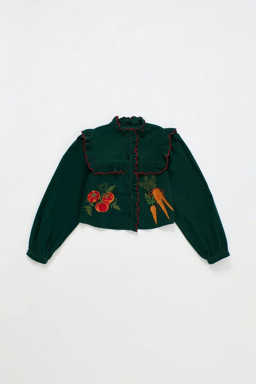 VEGETABLES MICROCORDUROY EMBROIDERY SHIRT GREEN