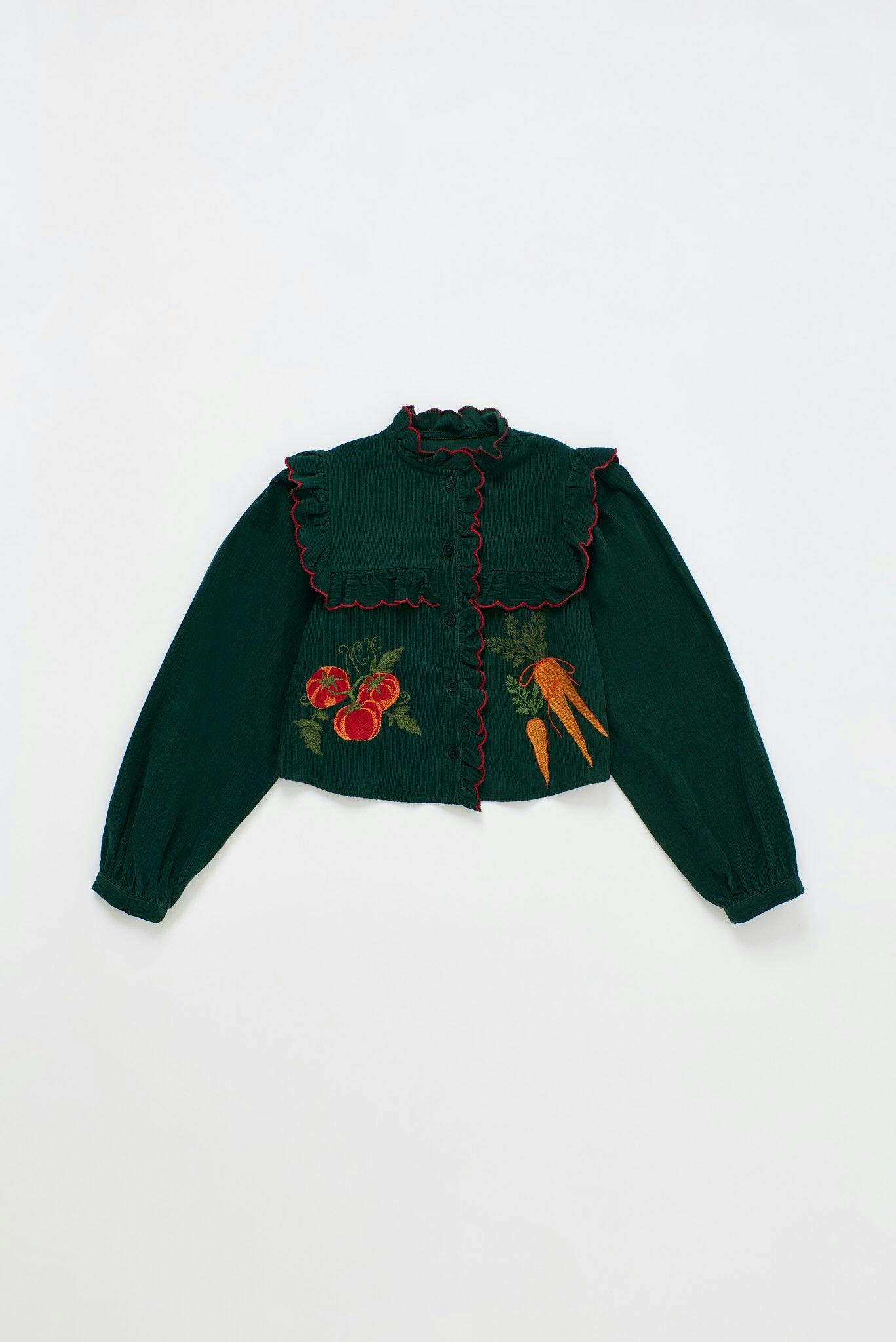 VEGETABLES MICROCORDUROY EMBROIDERY SHIRT GREEN