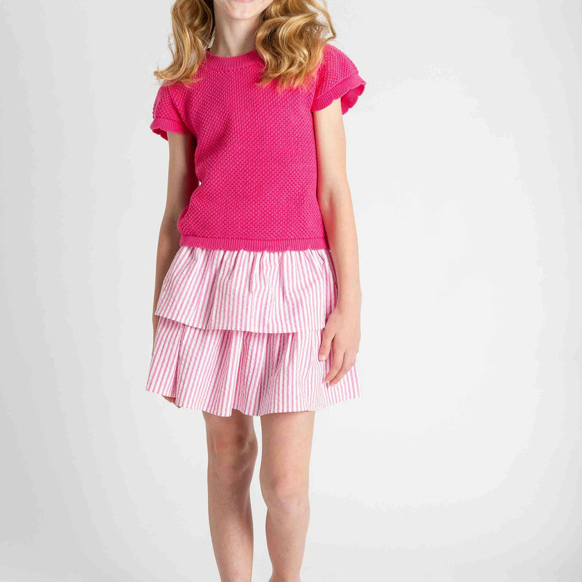 Short Sleeve Sweater With Scallop Edges