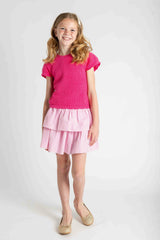 Short Sleeve Sweater With Scallop Edges