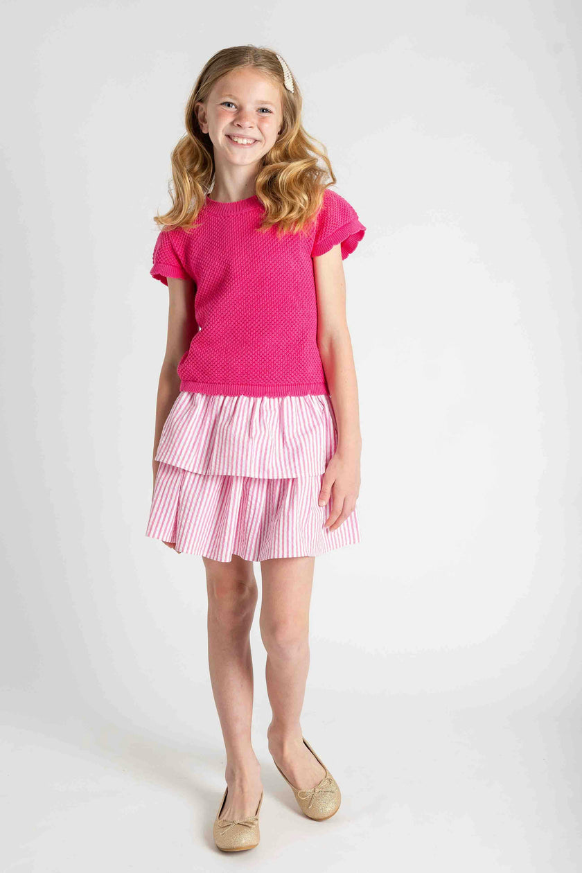 Short Sleeve Sweater With Scallop Edges