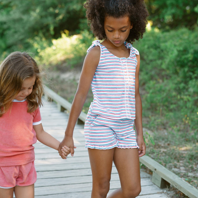 girls jetty stripe french terry tie knot set