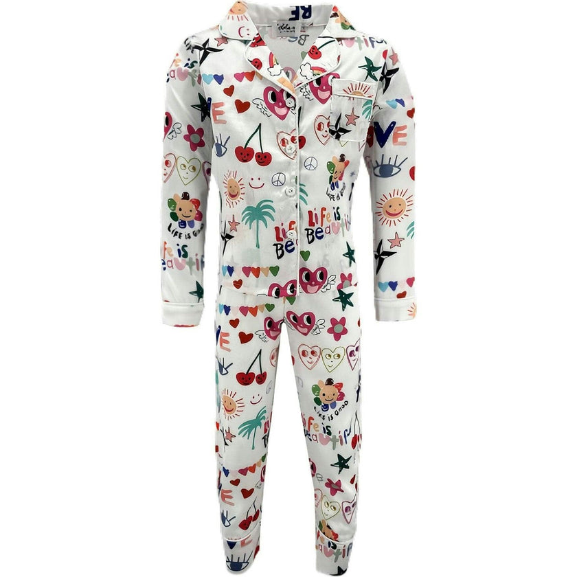 Good Vibes Print Silk Pajama Set