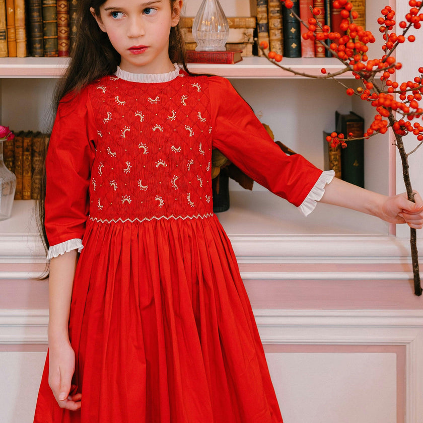 Luna Red Long Sleeve Smocked Dress