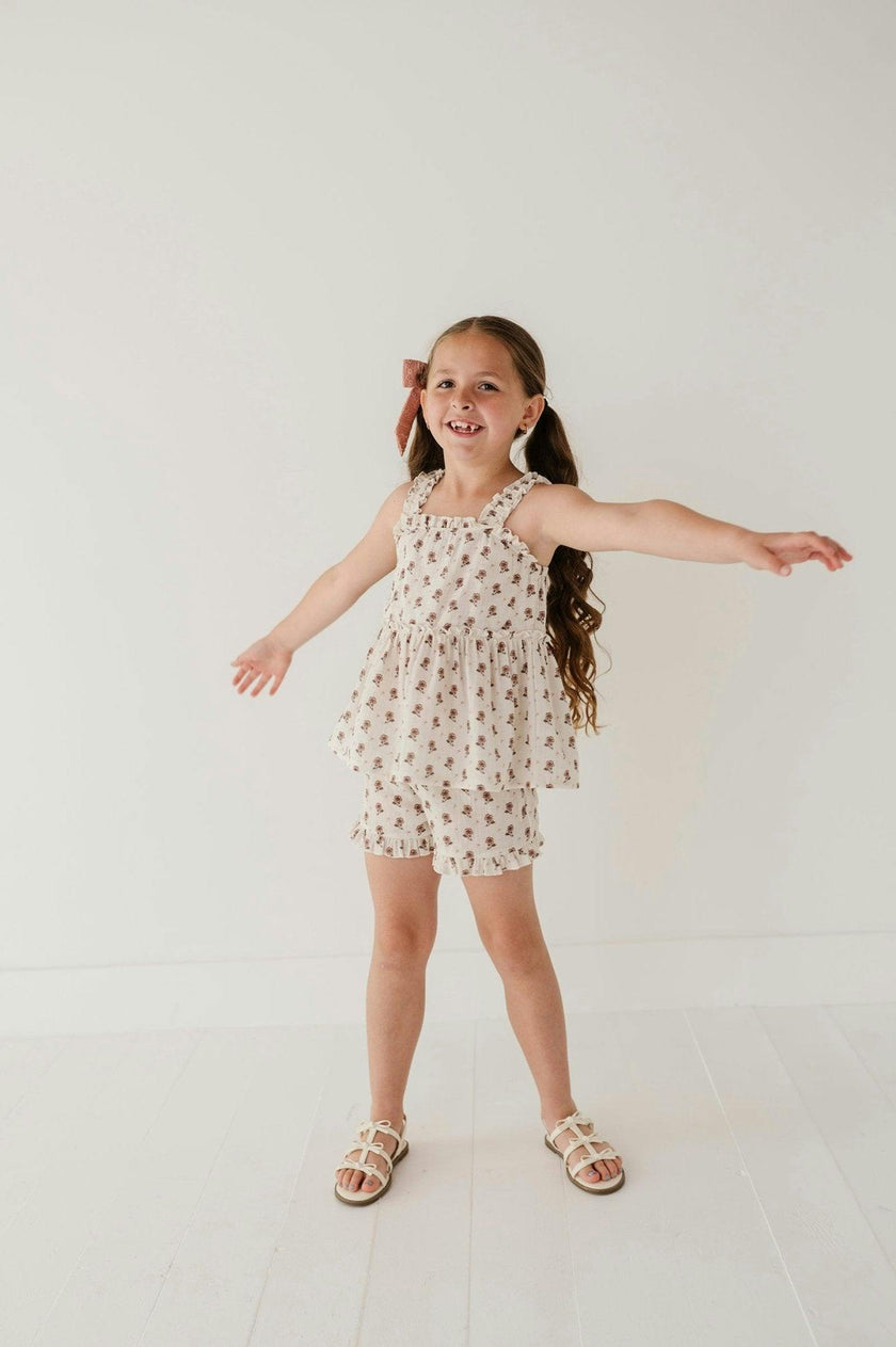 Girls Ruffle Gauze Shorts in Noa Paisley Cream