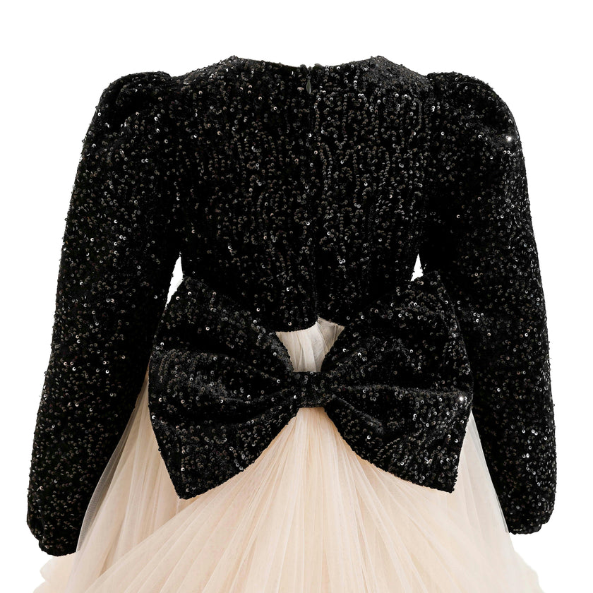 Black Glitter Bow-Back Tulle Gown
