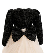 Black Glitter Bow-Back Tulle Gown