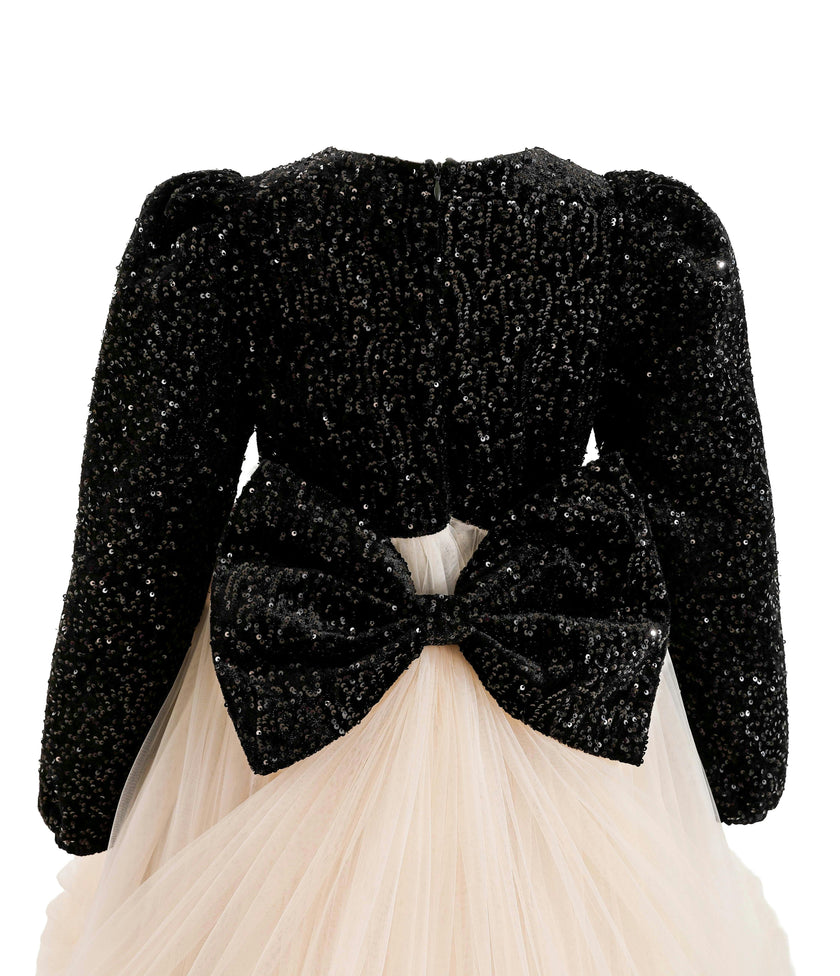 Black Glitter Bow-Back Tulle Gown