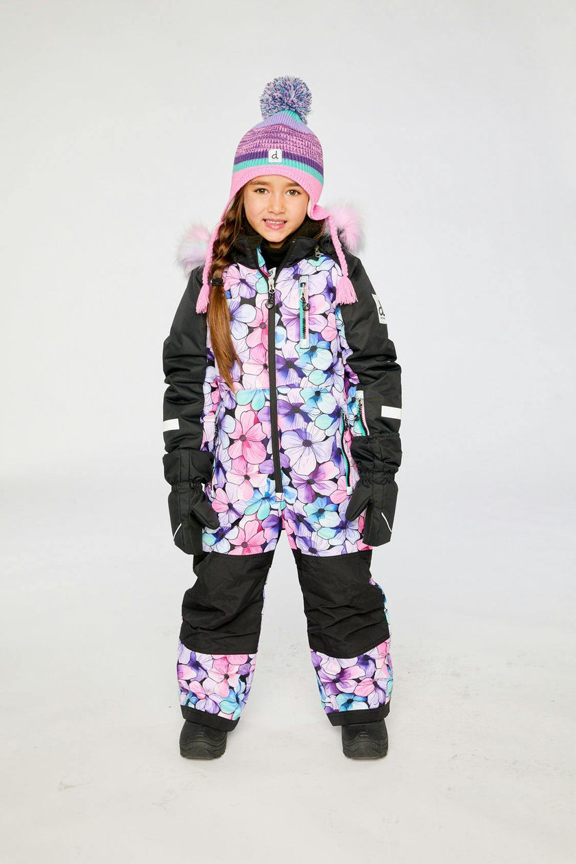 Kids One Piece Play Snowsuit Purple Floral Print