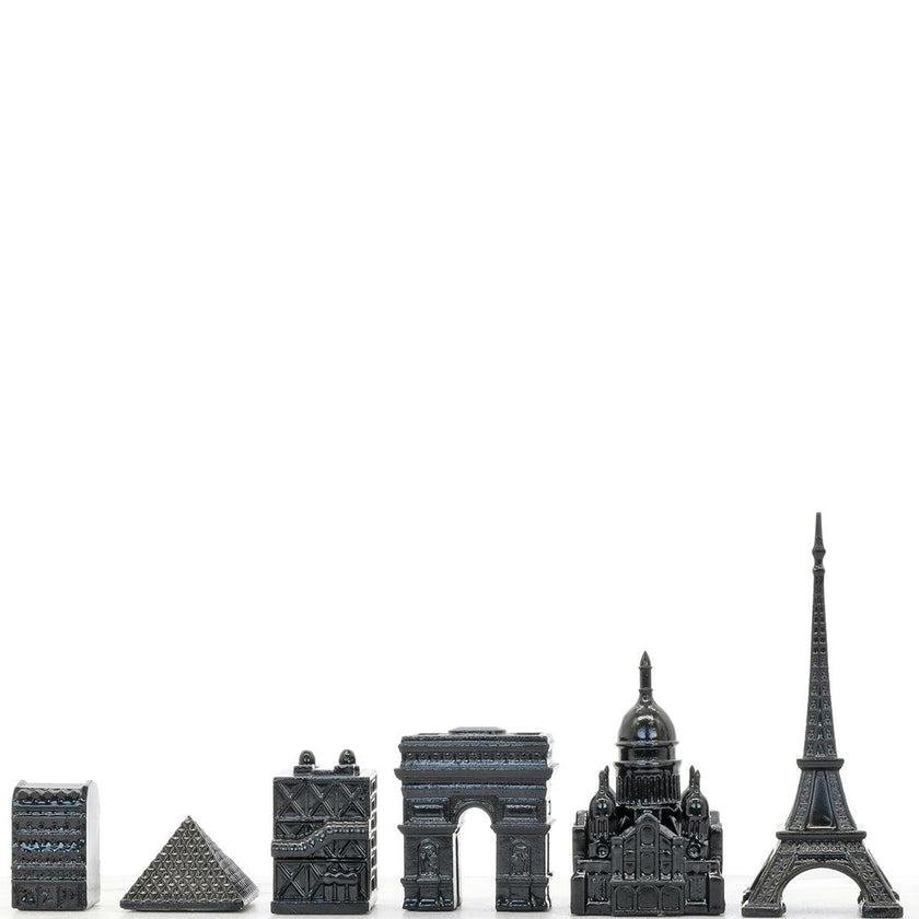 Chess Set Stainless Steel PARIS with Paris Map Board