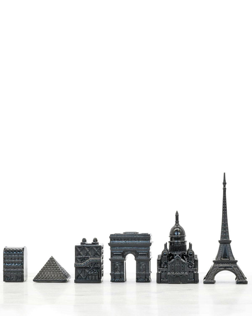 Chess Set Stainless Steel PARIS with Paris Map Board