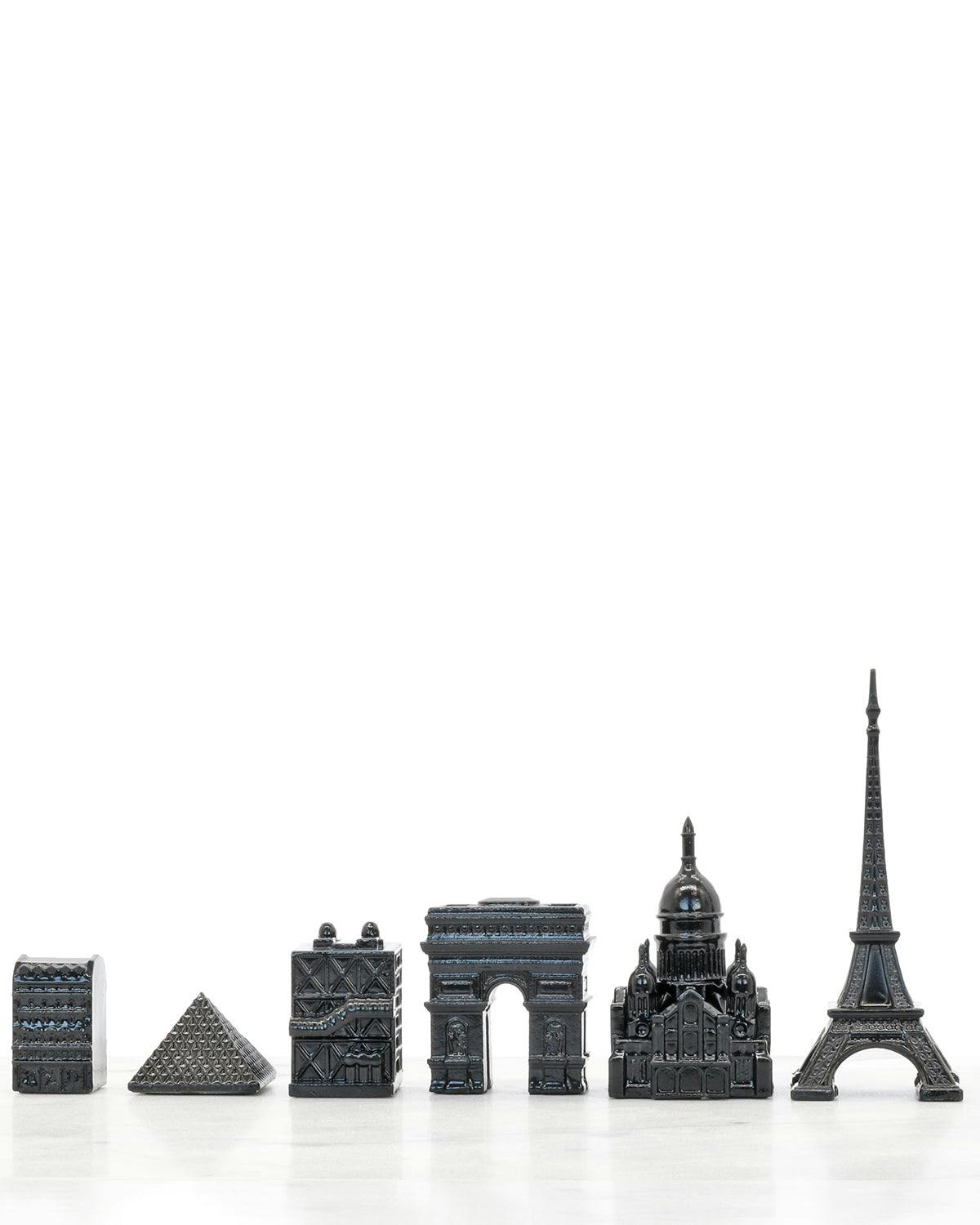 Chess Set Stainless Steel PARIS with Paris Map Board