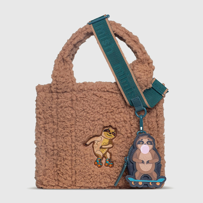 Sherpa Tote Bag – Cozy, Colorful & Convertible with Matching Coin Purse, Skating Sloths
