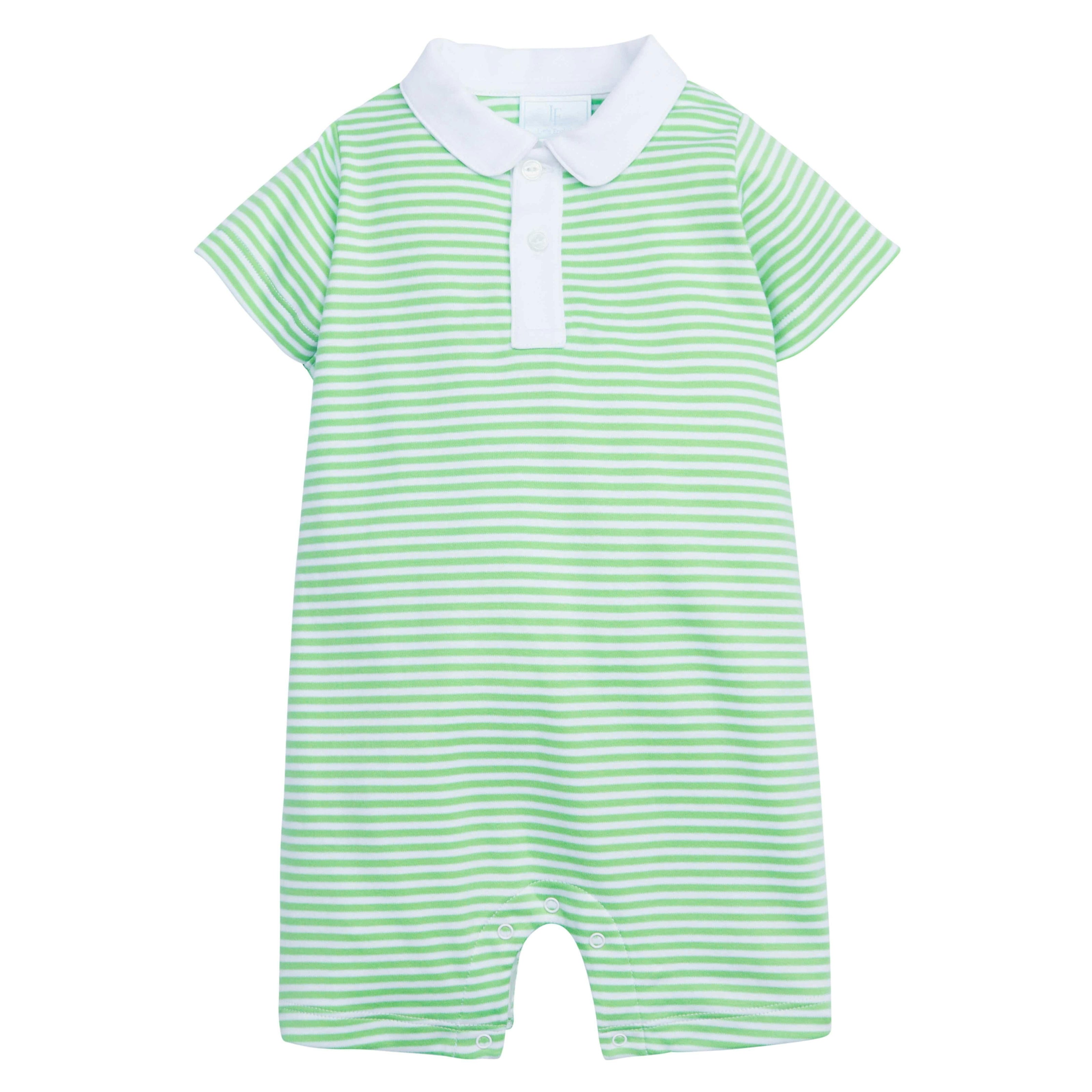 Peter Pan Polo Romper - Green Stripe