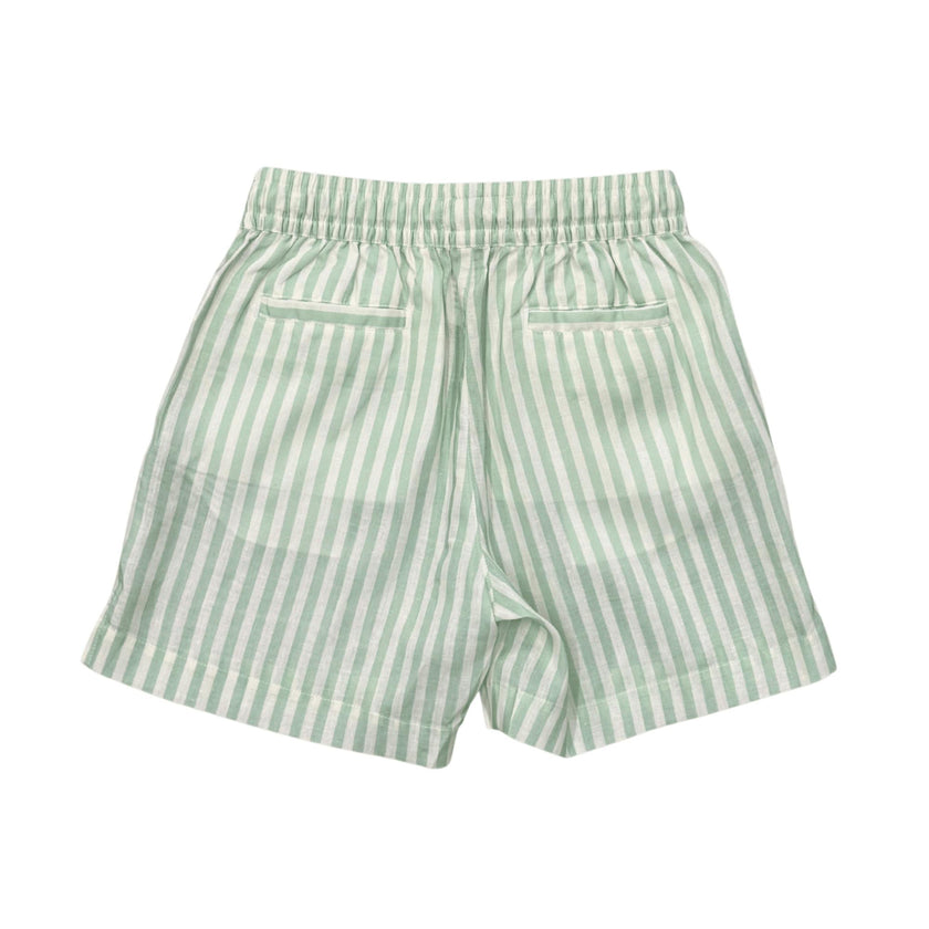 Boys Drawstring Linen Shorts in Aqua Island Mini Stripe