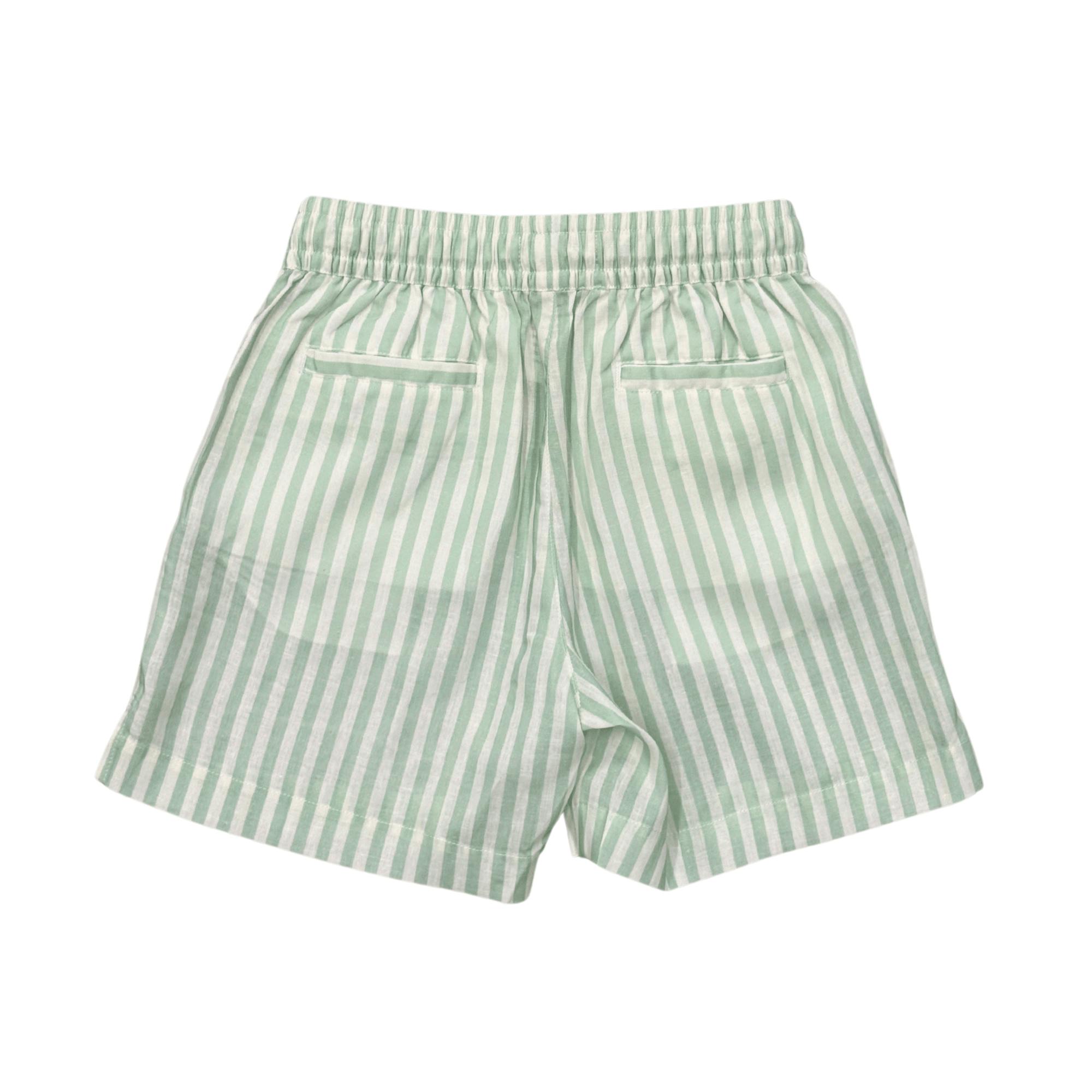 Boys Drawstring Linen Shorts in Aqua Island Mini Stripe