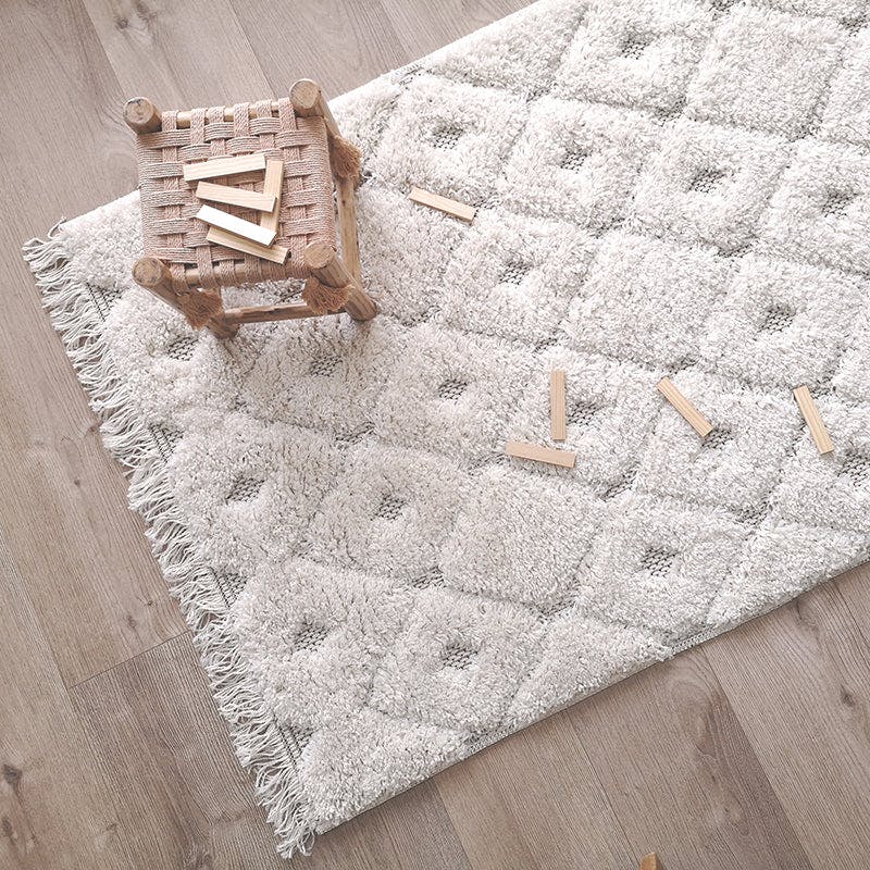Homy Velvet Flat Woven Dotted Fringed Rectangular Rug