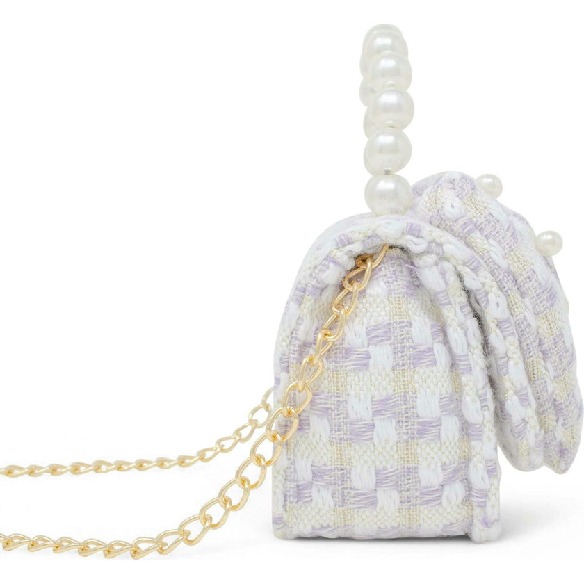 Girls Tweed Jumbo Pearl Bow Handbag