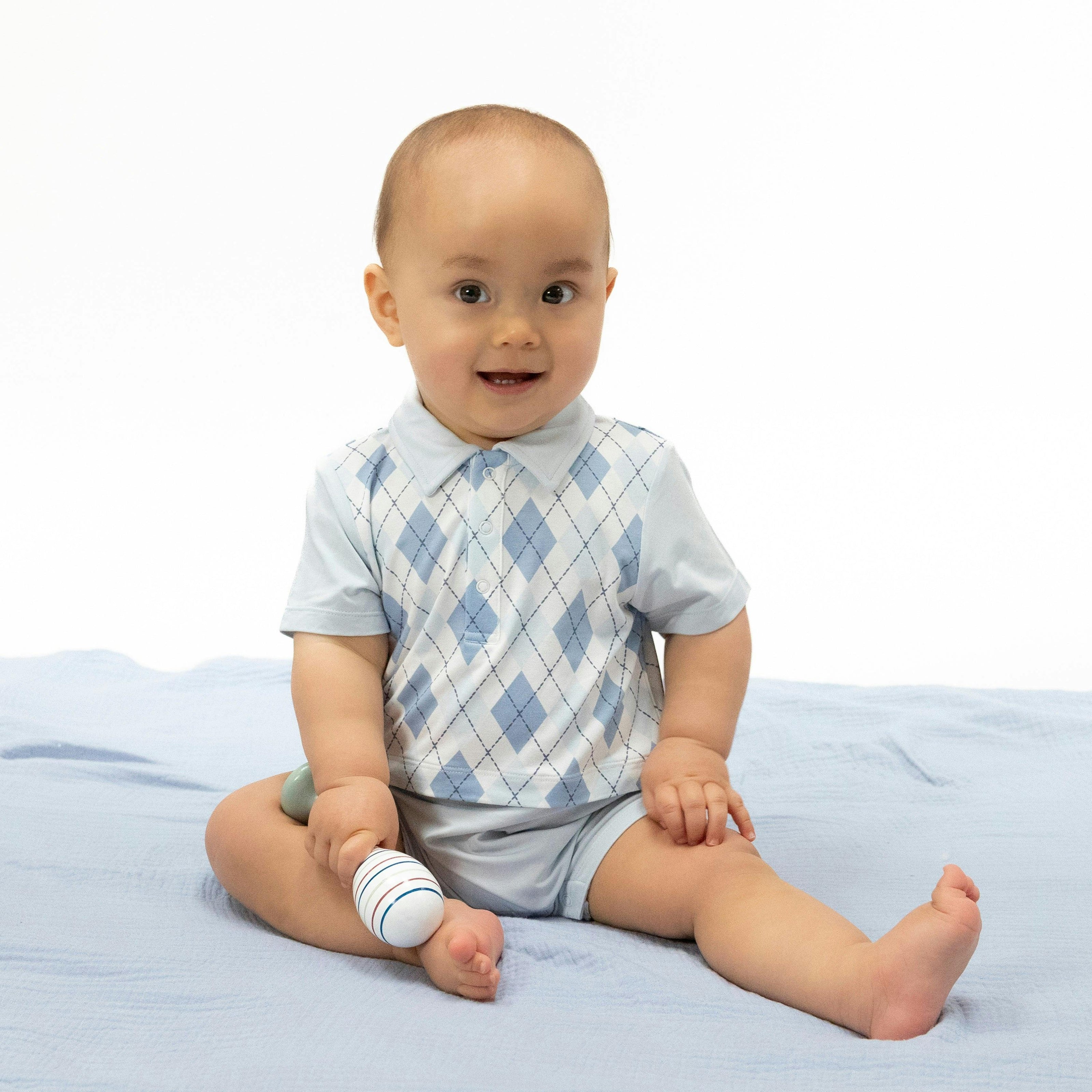 Blue Argyle - Short Playsuit