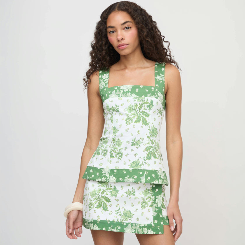 The Emma Top - White Delft Bouquet