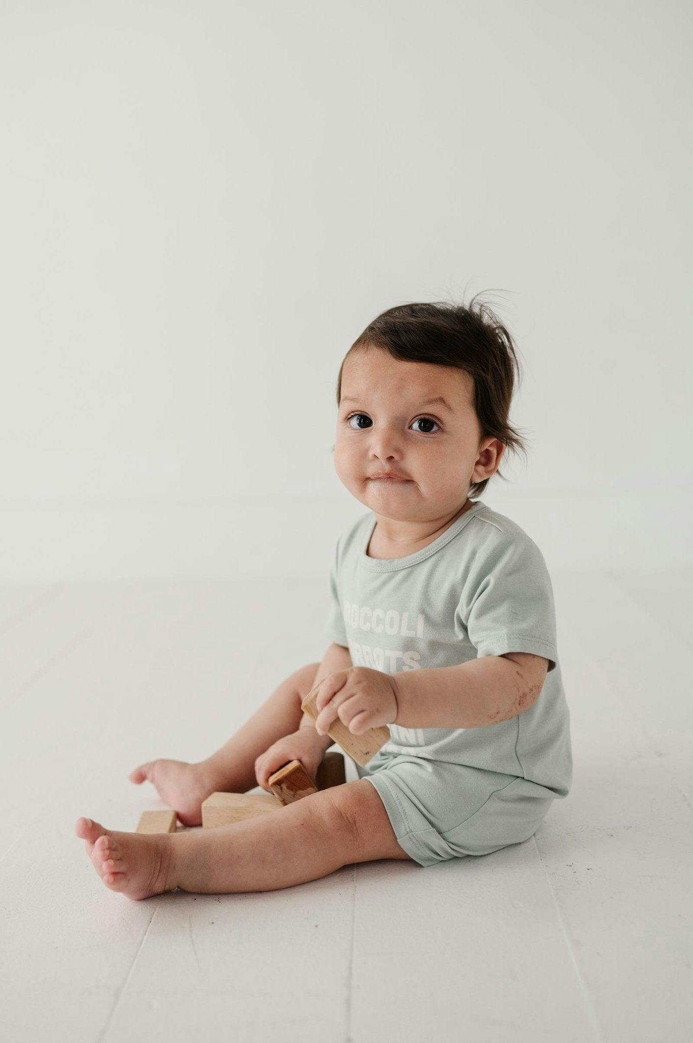 Baby Boy Short Sleeve Tee Romper in Broccoli Carrots