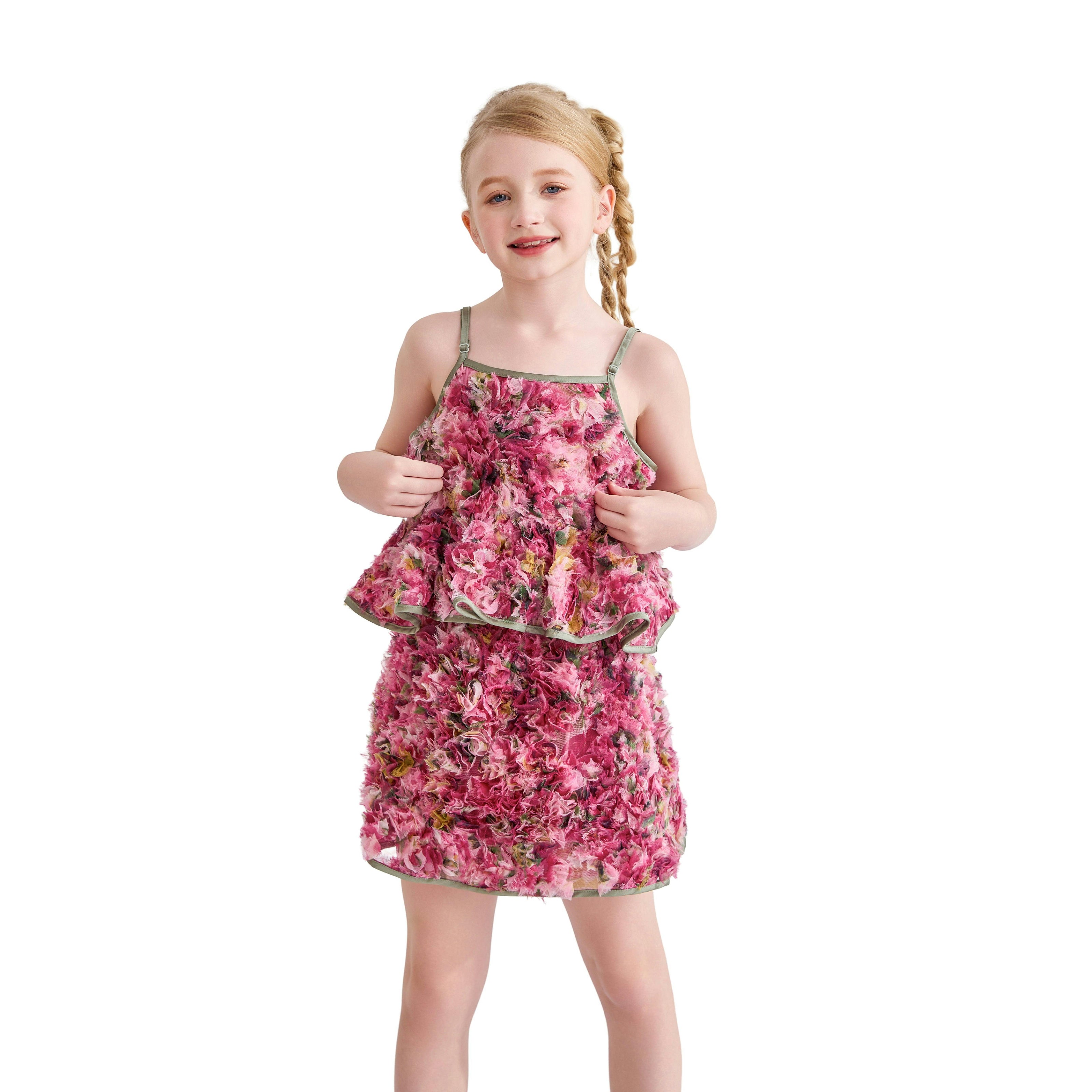 Pink Zinnia Textured Skirt Set