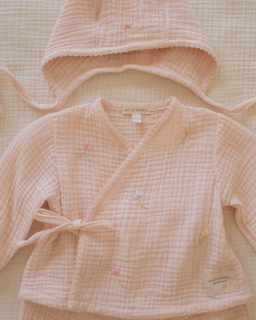 Gauze Bundle Set in Embroidered Flowers