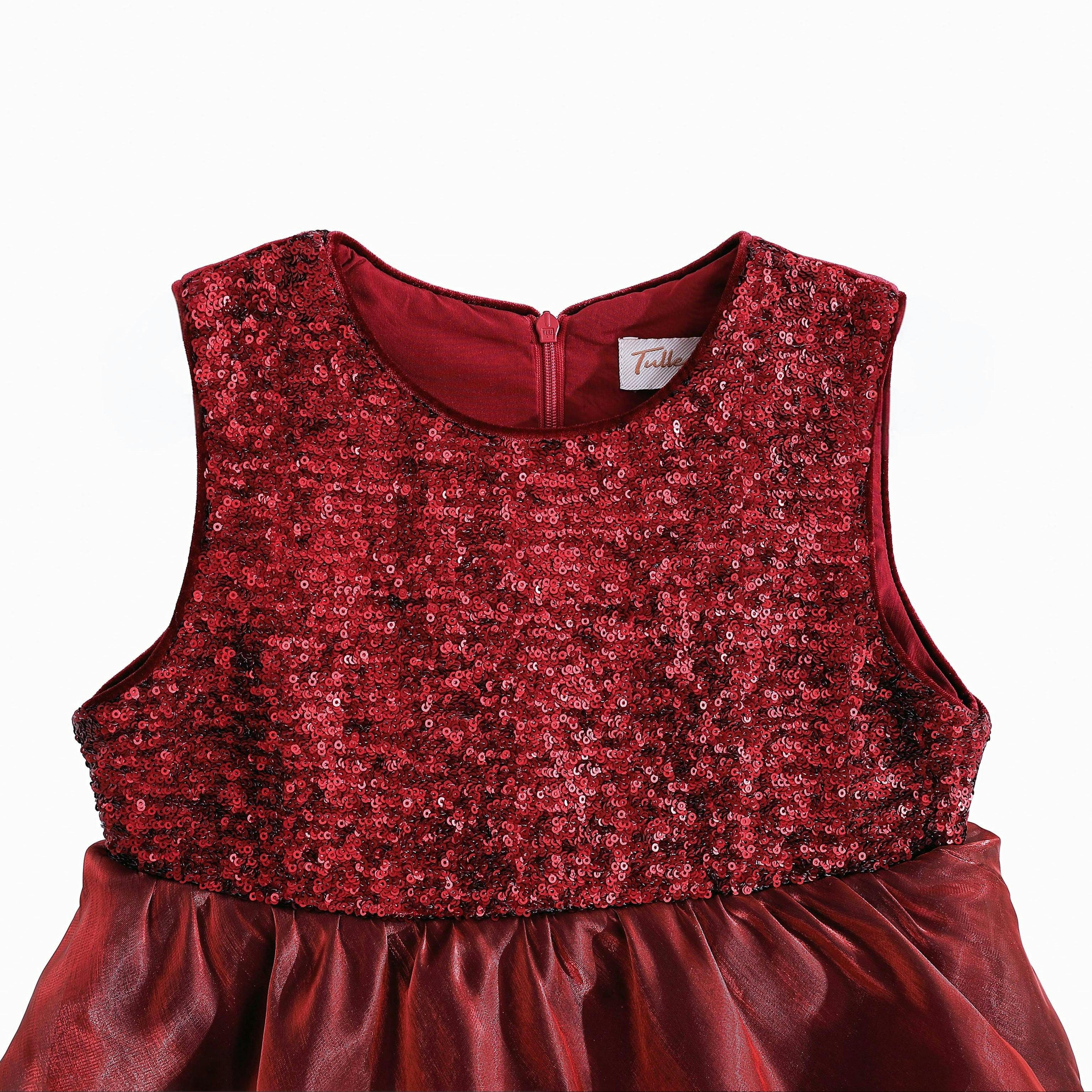 Red Sequin & Tiered Organza Dress