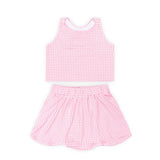 Girl's Scalloped Skort Set in Pink Sand Gingham