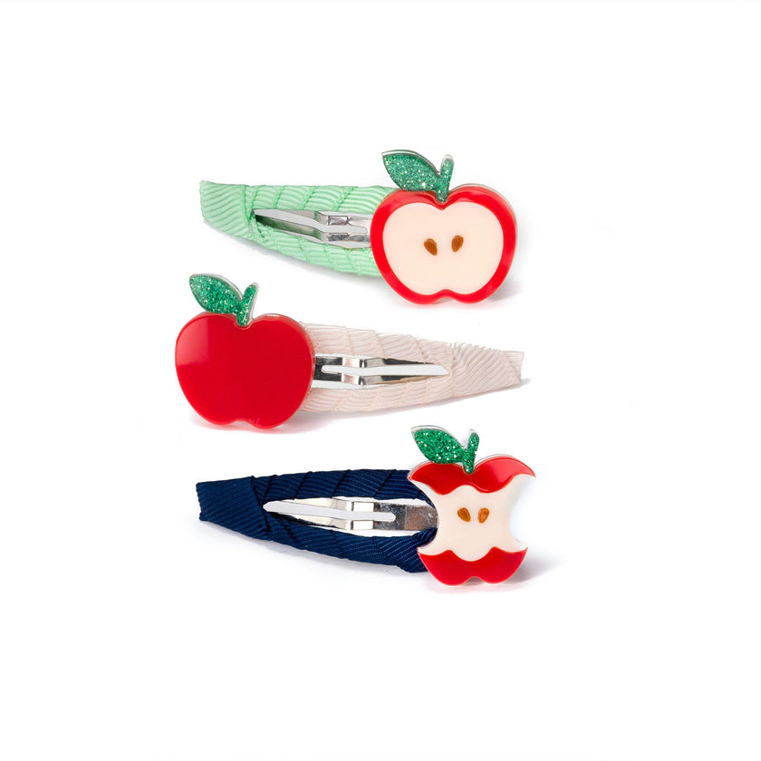 BTS25- Apple Bite Trio Fabric Covered Snap Clips