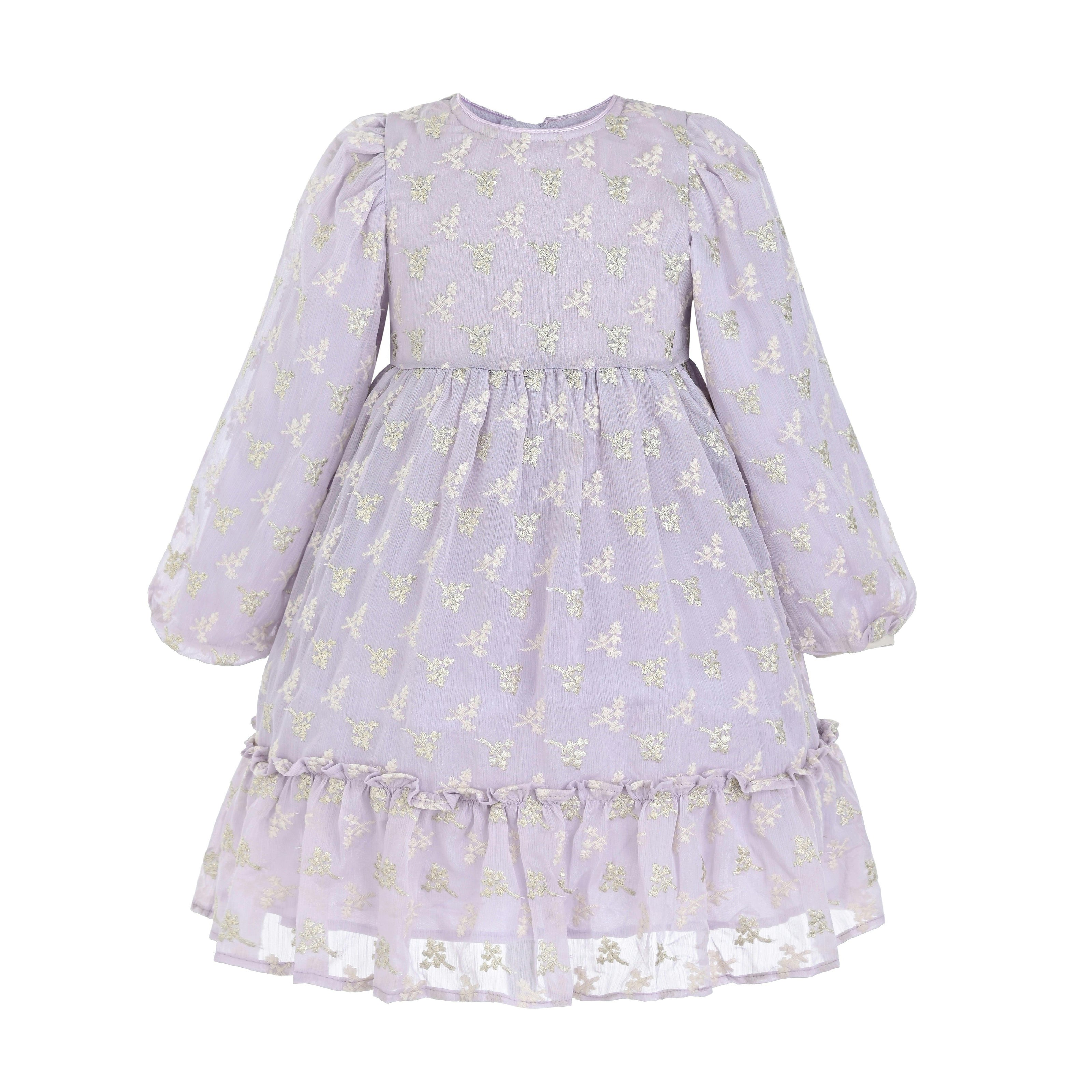 Purple Gold Motif Ruffle Dress