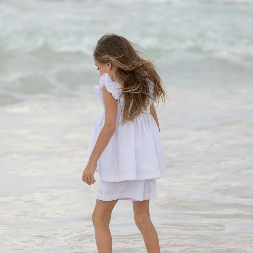 The Harper Set in Classic White with Rainbow Smocking