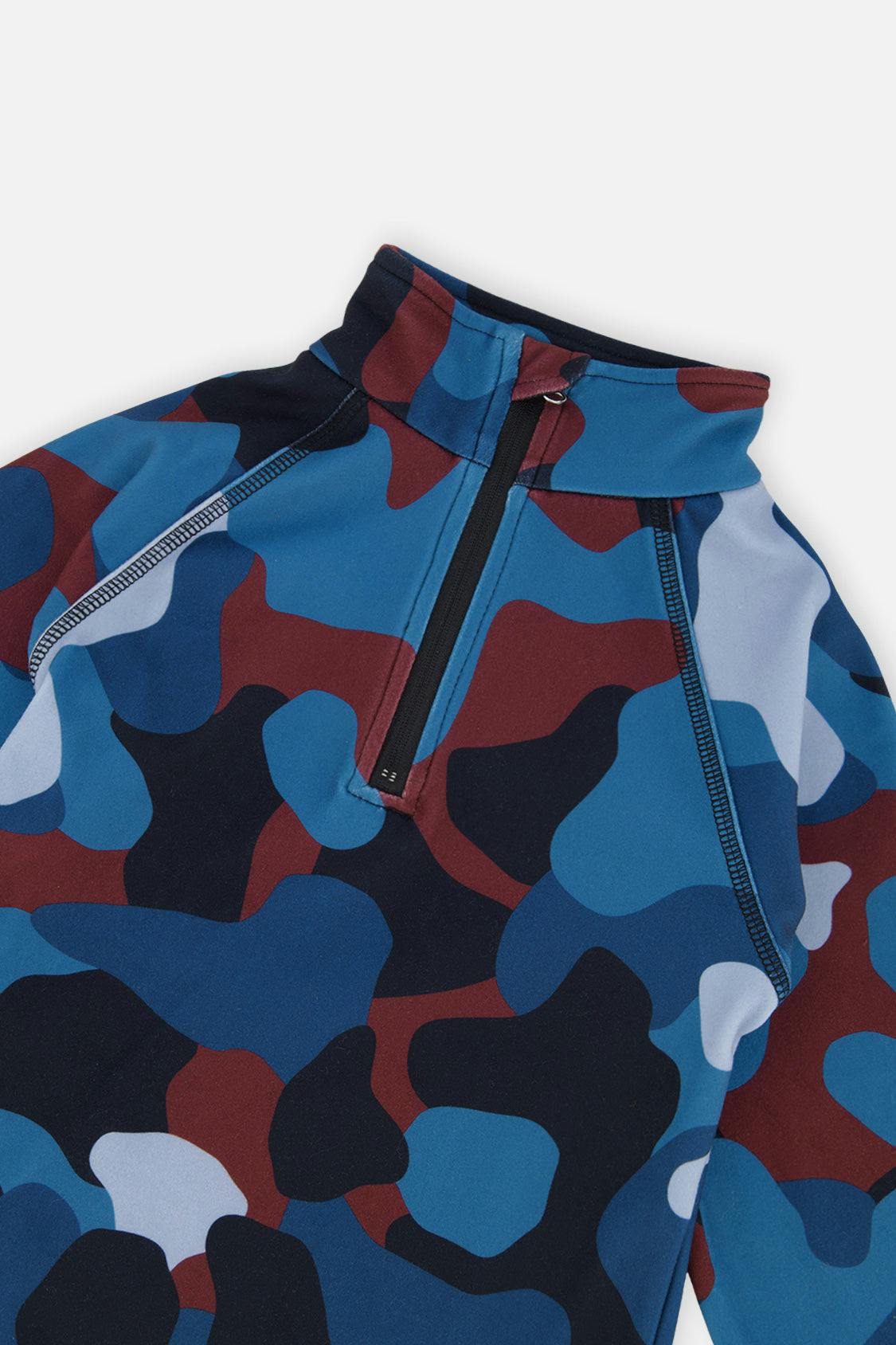Two Piece Thermal Underwear Blue and Red Camouflage Print