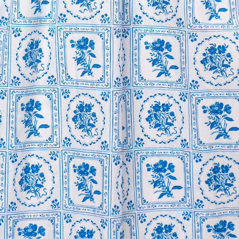 Mae Dress in Blue Floral Stamp