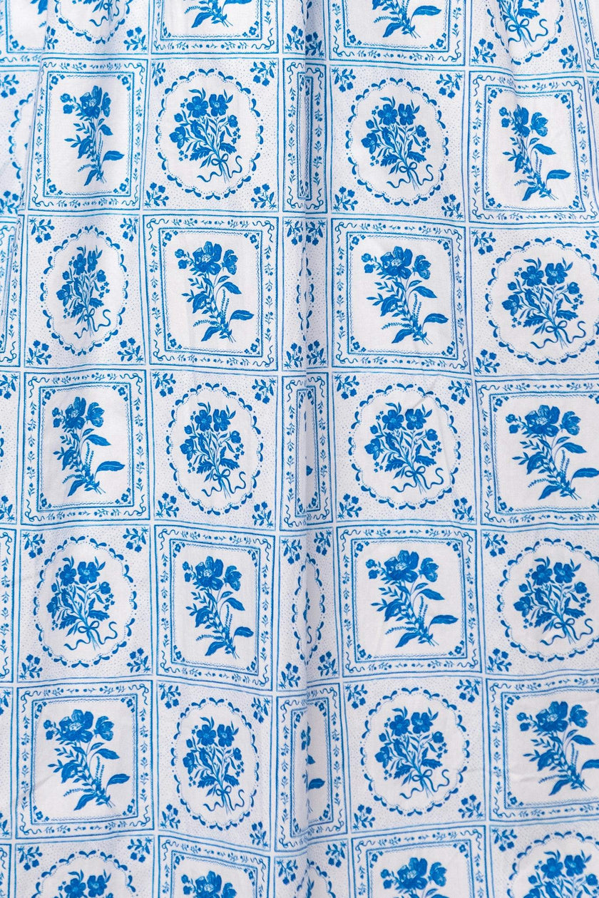 Mae Dress in Blue Floral Stamp