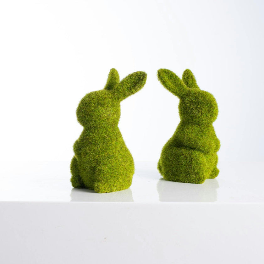 Moss Covered Standing Bunny Rabbits Easter Tabletop Decor - Set of 2