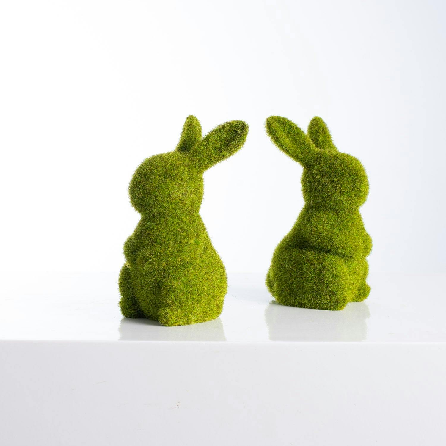 Moss Covered Standing Bunny Rabbits Easter Tabletop Decor - Set of 2