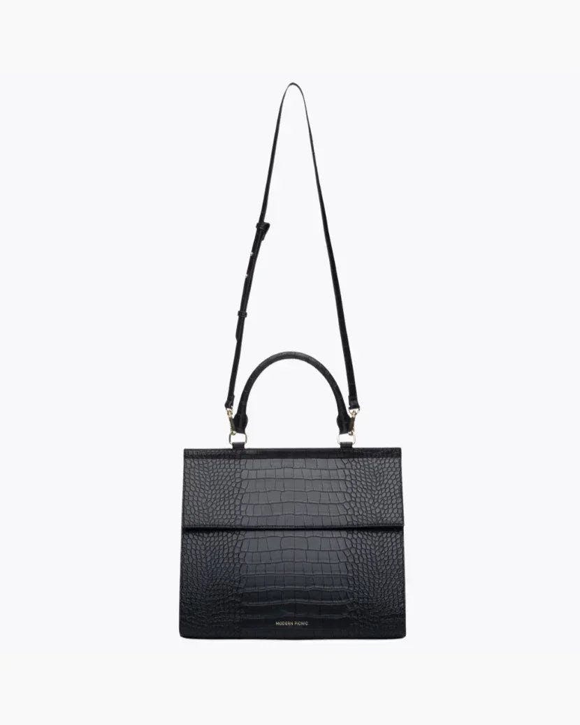 Large, Insulated, Chic Lunchbox, Black Croc
