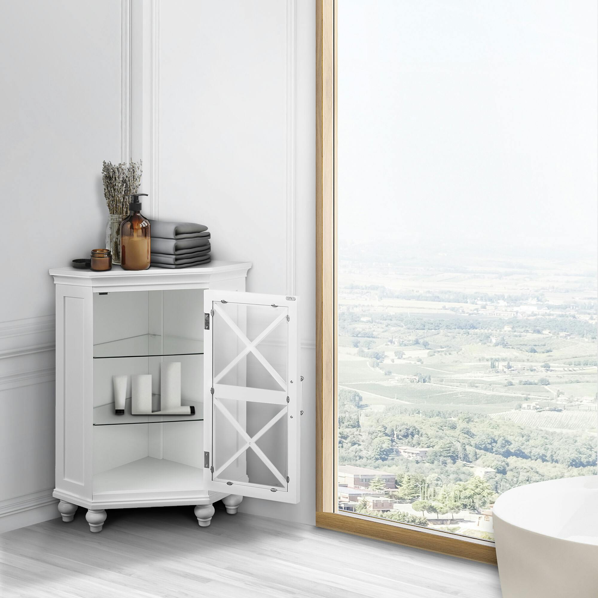 Blue Ridge Corner Wooden Floor Cabinet with Adjustable Shelves