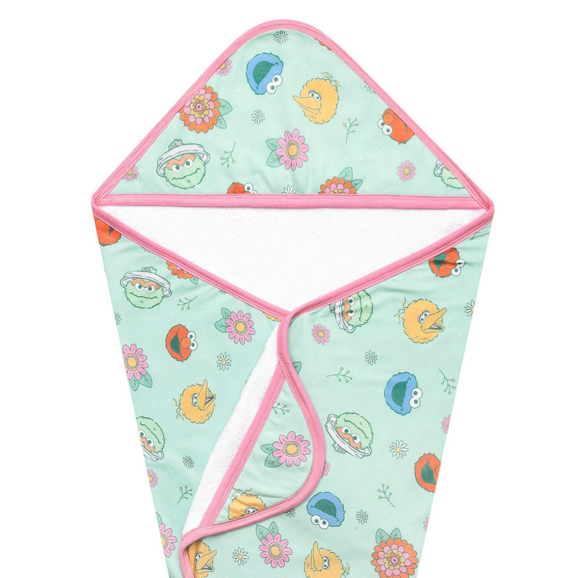 Premium Baby Knit Hooded Towel - Sesame Street Retro Floral