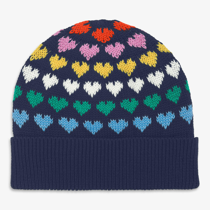 Kids cotton beanie in rainbow hearts