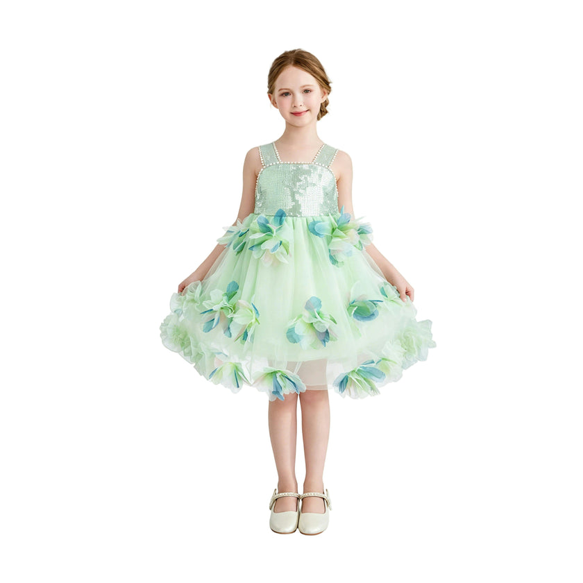 Light Green Sylvienne Sequin Floral Tulle Dress