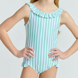 girls tamarin stripe ruffle collar one piece