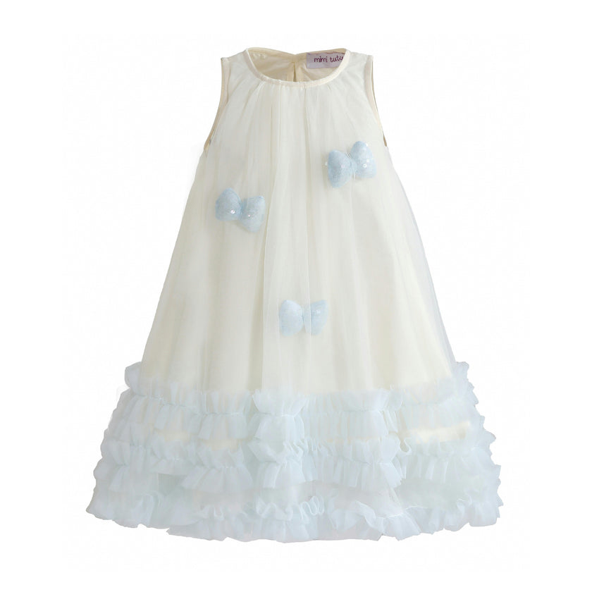 Cream & Blue Nayara Bow Dress