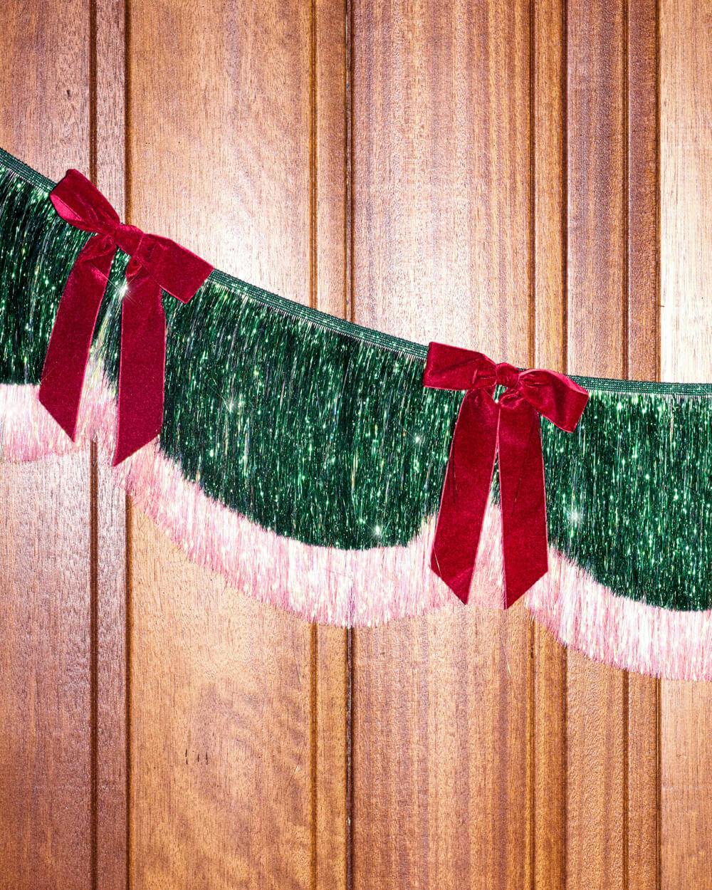 Christmas Bow Banner - fringe + velvet bows