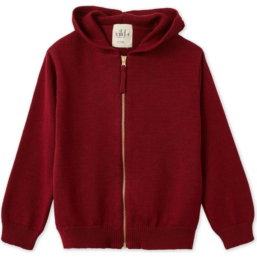 Organic Cotton Knit Cardigan, Red