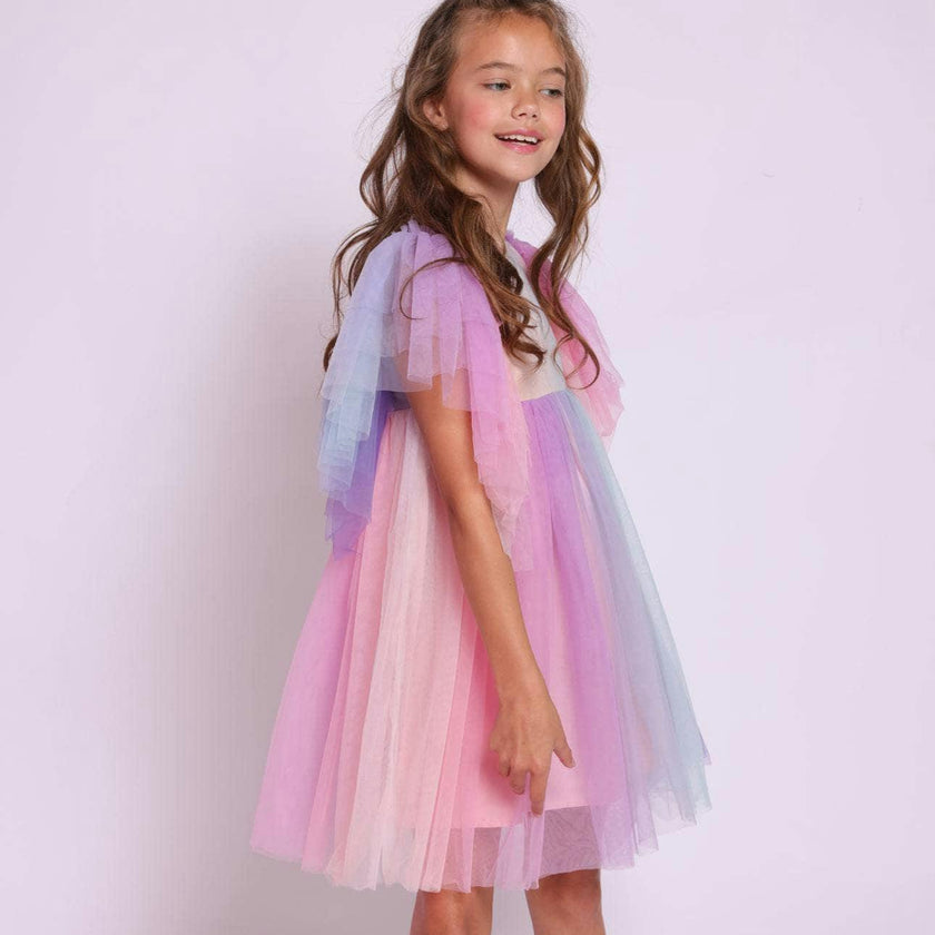 Cotton Candy Dream Flutter Sleeve Tulle Dress