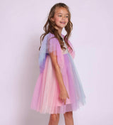 Cotton Candy Dream Flutter Sleeve Tulle Dress