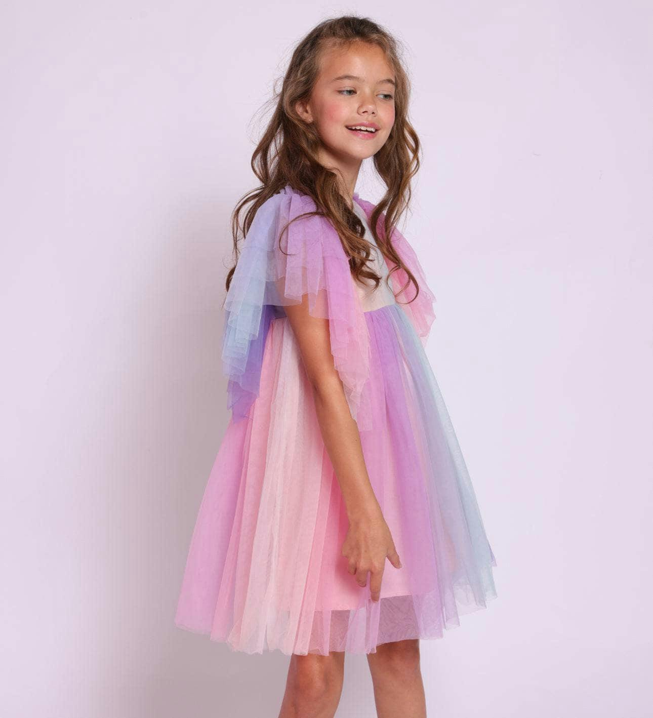 Cotton Candy Dream Flutter Sleeve Tulle Dress