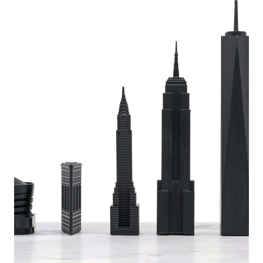 Chess Set Acrylic NEW YORK with Wood Map Board